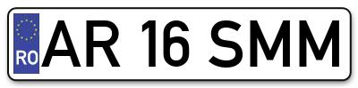 Placuta inmatriculare numar auto  AR-16-SMM, AR 16 SMM, AR16SMM