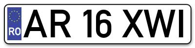 Placuta inmatriculare numar auto  AR-16-XWI, AR 16 XWI, AR16XWI