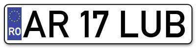 Placuta inmatriculare numar auto  AR-17-LUB, AR 17 LUB, AR17LUB