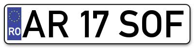 Placuta inmatriculare numar auto  AR-17-SOF, AR 17 SOF, AR17SOF