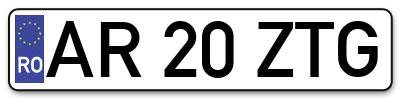 Placuta inmatriculare numar auto  AR-20-ZTG, AR 20 ZTG, AR20ZTG