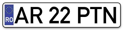 Placuta inmatriculare numar auto  AR-22-PTN, AR 22 PTN, AR22PTN