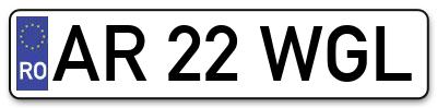Placuta inmatriculare numar auto  AR-22-WGL, AR 22 WGL, AR22WGL
