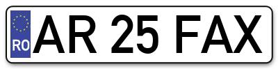 Placuta inmatriculare numar auto  AR-25-FAX, AR 25 FAX, AR25FAX