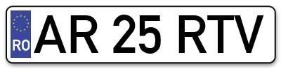 Placuta inmatriculare numar auto  AR-25-RTV, AR 25 RTV, AR25RTV