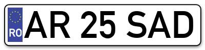 Placuta inmatriculare numar auto  AR-25-SAD, AR 25 SAD, AR25SAD