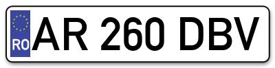 Placuta inmatriculare numar auto  AR-260-DBV, AR 260 DBV, AR260DBV
