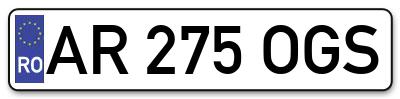 Placuta inmatriculare numar auto  AR-275-OGS, AR 275 OGS, AR275OGS