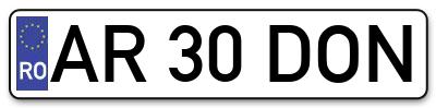 Placuta inmatriculare numar auto  AR-30-DON, AR 30 DON, AR30DON