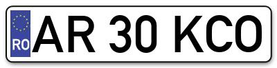 Placuta inmatriculare numar auto  AR-30-KCO, AR 30 KCO, AR30KCO