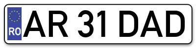 Placuta inmatriculare numar auto  AR-31-DAD, AR 31 DAD, AR31DAD