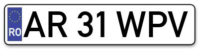 Placuta inmatriculare numar auto  AR-31-WPV, AR 31 WPV, AR31WPV