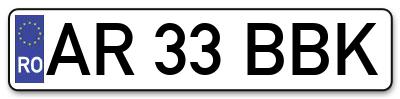 Placuta inmatriculare numar auto  AR-33-BBK, AR 33 BBK, AR33BBK