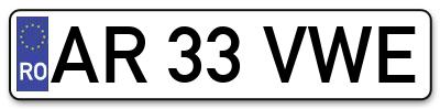 Placuta inmatriculare numar auto  AR-33-VWE, AR 33 VWE, AR33VWE