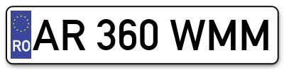 Placuta inmatriculare numar auto  AR-360-WMM, AR 360 WMM, AR360WMM