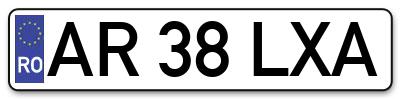 Placuta inmatriculare numar auto  AR-38-LXA, AR 38 LXA, AR38LXA