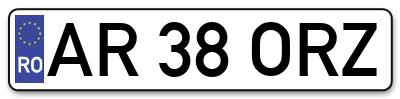 Placuta inmatriculare numar auto  AR-38-ORZ, AR 38 ORZ, AR38ORZ