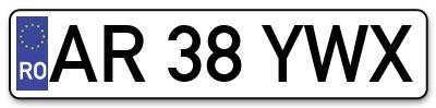 Placuta inmatriculare numar auto  AR-38-YWX, AR 38 YWX, AR38YWX