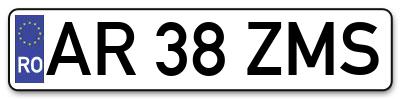 Placuta inmatriculare numar auto  AR-38-ZMS, AR 38 ZMS, AR38ZMS