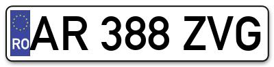 Placuta inmatriculare numar auto  AR-388-ZVG, AR 388 ZVG, AR388ZVG