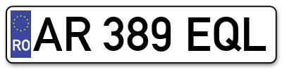 Placuta inmatriculare numar auto  AR-389-EQL, AR 389 EQL, AR389EQL