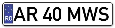 Placuta inmatriculare numar auto  AR-40-MWS, AR 40 MWS, AR40MWS