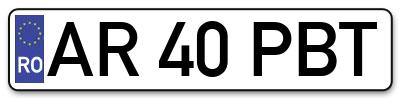 Placuta inmatriculare numar auto  AR-40-PBT, AR 40 PBT, AR40PBT