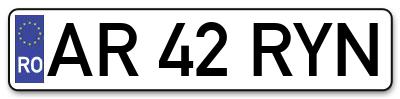 Placuta inmatriculare numar auto  AR-42-RYN, AR 42 RYN, AR42RYN