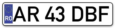 Placuta inmatriculare numar auto  AR-43-DBF, AR 43 DBF, AR43DBF