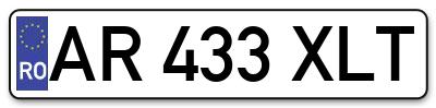 Placuta inmatriculare numar auto  AR-433-XLT, AR 433 XLT, AR433XLT