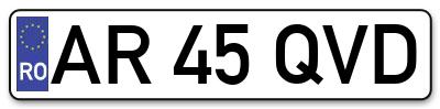 Placuta inmatriculare numar auto  AR-45-QVD, AR 45 QVD, AR45QVD