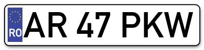 Placuta inmatriculare numar auto  AR-47-PKW, AR 47 PKW, AR47PKW