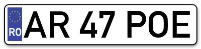 Placuta inmatriculare numar auto  AR-47-POE, AR 47 POE, AR47POE