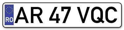 Placuta inmatriculare numar auto  AR-47-VQC, AR 47 VQC, AR47VQC