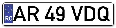 Placuta inmatriculare numar auto  AR-49-VDQ, AR 49 VDQ, AR49VDQ