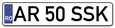 Placuta inmatriculare numar auto  AR-50-SSK, AR 50 SSK, AR50SSK