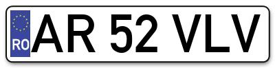 Placuta inmatriculare numar auto  AR-52-VLV, AR 52 VLV, AR52VLV