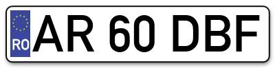 Placuta inmatriculare numar auto  AR-60-DBF, AR 60 DBF, AR60DBF
