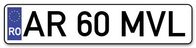 Placuta inmatriculare numar auto  AR-60-MVL, AR 60 MVL, AR60MVL