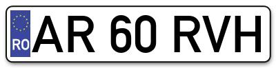 Placuta inmatriculare numar auto  AR-60-RVH, AR 60 RVH, AR60RVH