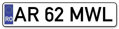 Placuta inmatriculare numar auto  AR-62-MWL, AR 62 MWL, AR62MWL