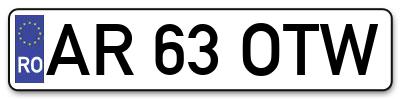 Placuta inmatriculare numar auto  AR-63-OTW, AR 63 OTW, AR63OTW
