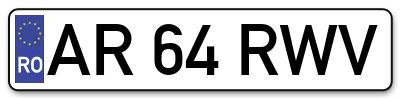 Placuta inmatriculare numar auto  AR-64-RWV, AR 64 RWV, AR64RWV
