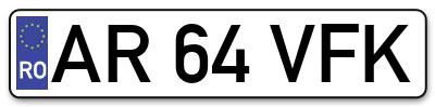 Placuta inmatriculare numar auto  AR-64-VFK, AR 64 VFK, AR64VFK