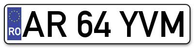 Placuta inmatriculare numar auto  AR-64-YVM, AR 64 YVM, AR64YVM