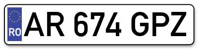 Placuta inmatriculare numar auto  AR-674-GPZ, AR 674 GPZ, AR674GPZ