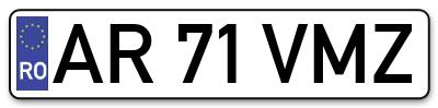 Placuta inmatriculare numar auto  AR-71-VMZ, AR 71 VMZ, AR71VMZ
