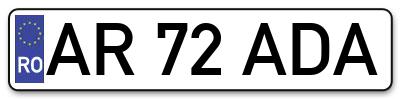 Placuta inmatriculare numar auto  AR-72-ADA, AR 72 ADA, AR72ADA
