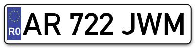 Placuta inmatriculare numar auto  AR-722-JWM, AR 722 JWM, AR722JWM