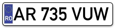 Placuta inmatriculare numar auto  AR-735-VUW, AR 735 VUW, AR735VUW